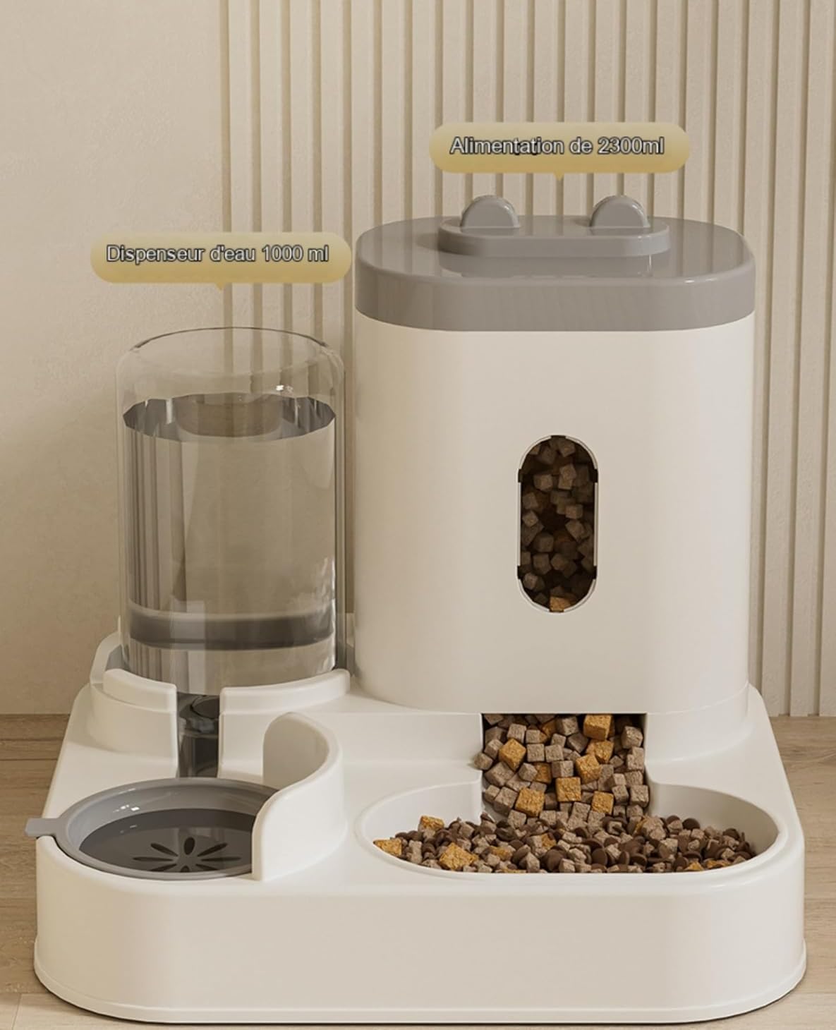 Distributore automatico di cibo per gatti 2 in 1 per cibo e acqua, piccolo animale domestico, balena, grigio