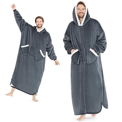 L'AGRATY Oversized Wearable Blanket Hoodie for Adults: Cozy Sherpa Fleece Hoodie Blankets for Women Men - Warm Wearable Blanket Hoodies Sweatshirt with Giant Pocket Slivers(Grey Extended Oversize)