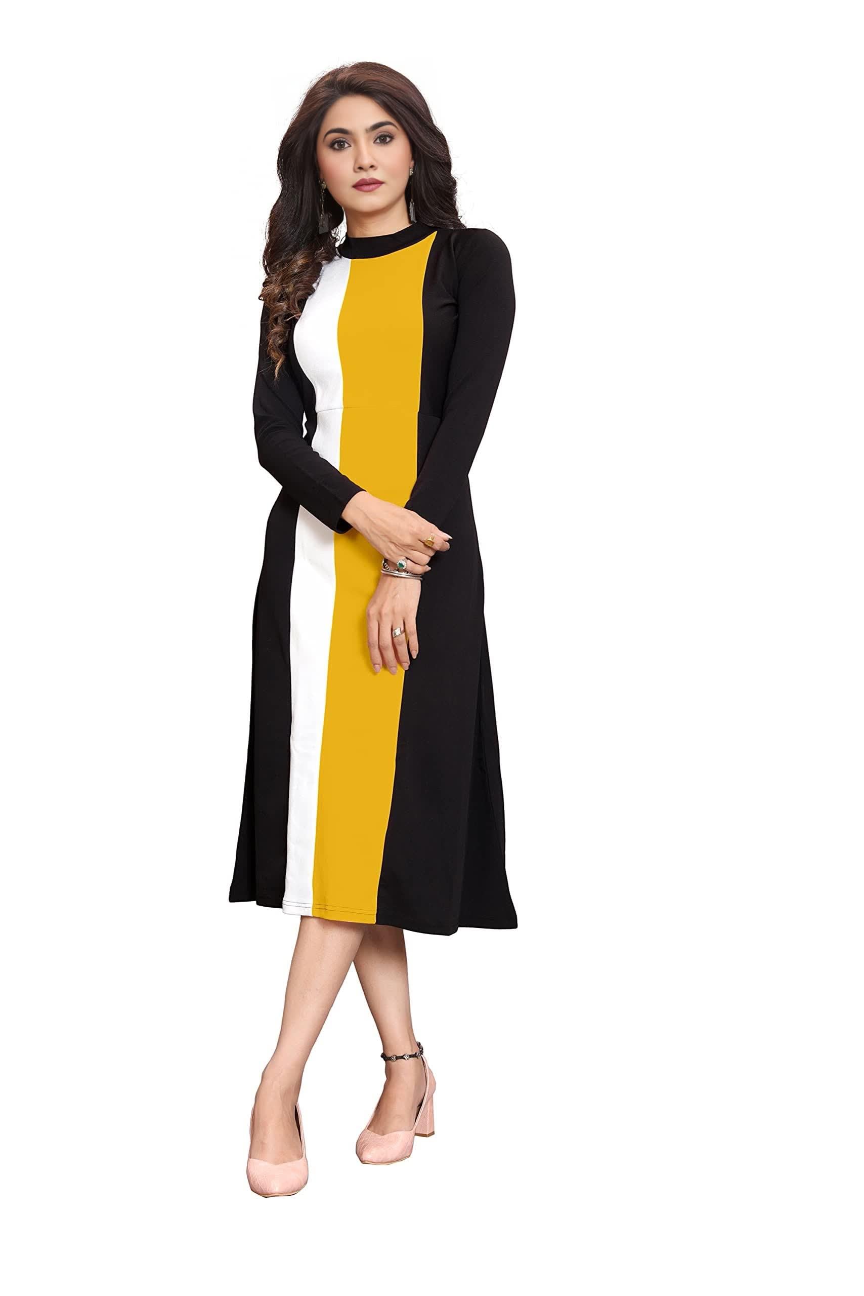 london belly Women's Polycotton Colorblock Full Sleeves Knee Length Gown||Midi Western One Piece Formal Elegant Party Dress Stylish-picture-13