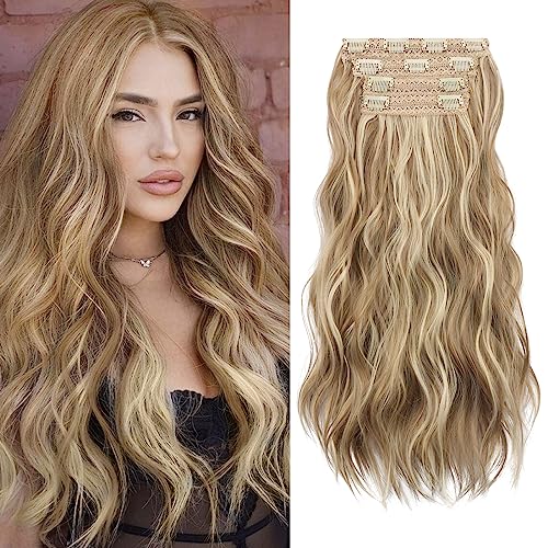 Sofeiyan Extensions de Cheveux à Clip 4PCS Extension à Clip Cheveux Longs Ondulés Extension de Cheveux Naturel Synthétique Postiche Cheveux Extensions pour Femmes, 50cm