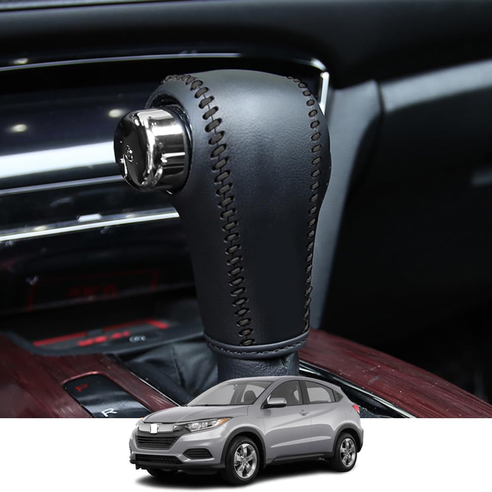Kakash Custom Interior Accessories for Honda HR-V 2016 2017 2018 2019 2020 2021 2022 Leather Automatic Gear Shift Knob Cover,Transimission Boots Shift Lever Leather Sheath(Black Stitches)