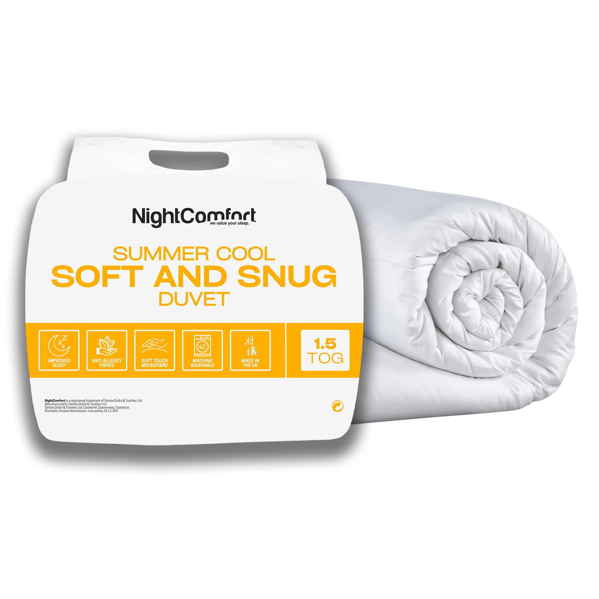 Night Comfort Soft & Snug Anti-Allergy 1.5 Tog Summer Single Duvet - Hypoallergenic Breathable Microfibre Cover with Lightweight Hollowfibre Filling Bedding Quilt - (200cmx135cm, White)