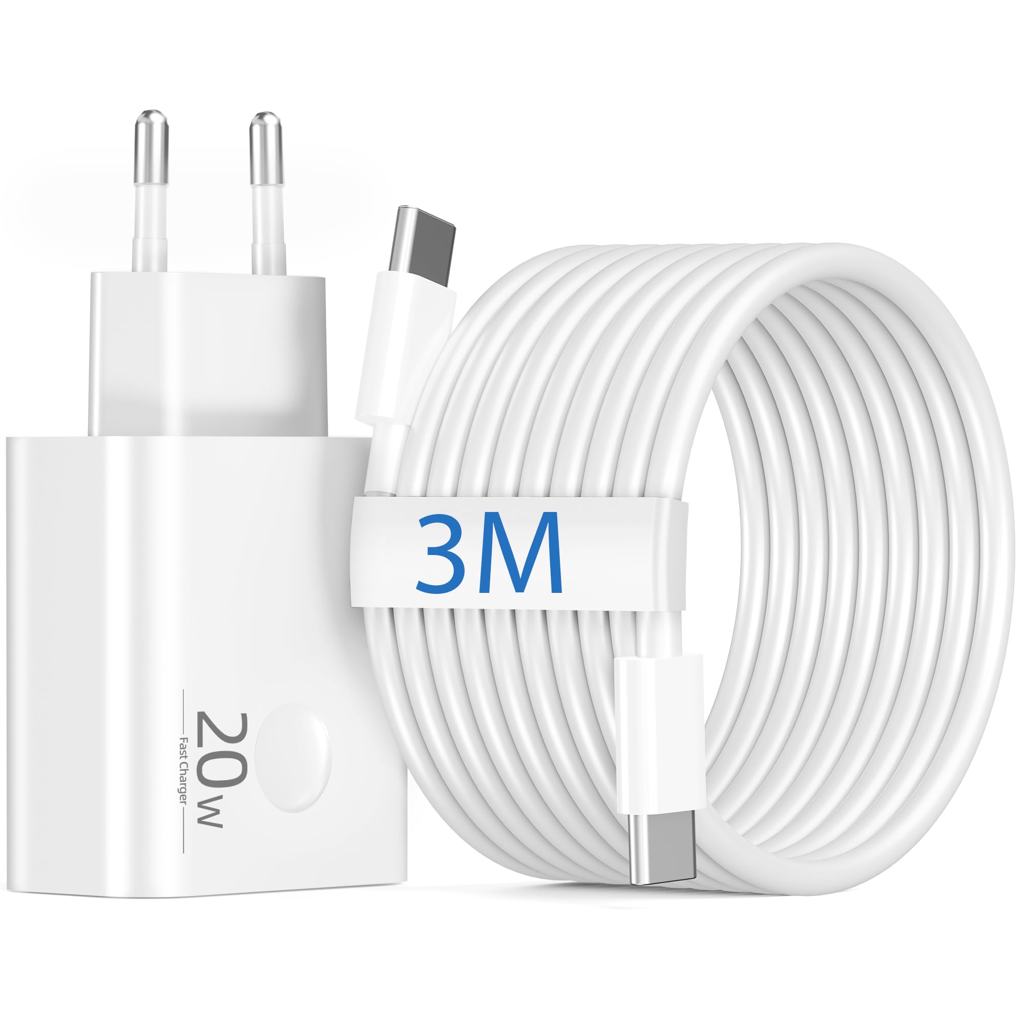 20W USB C Ladegerät Ladekabel mit USBC Schnellladekabel Netzteil Stecker Schnellladegerät Charger Adapter