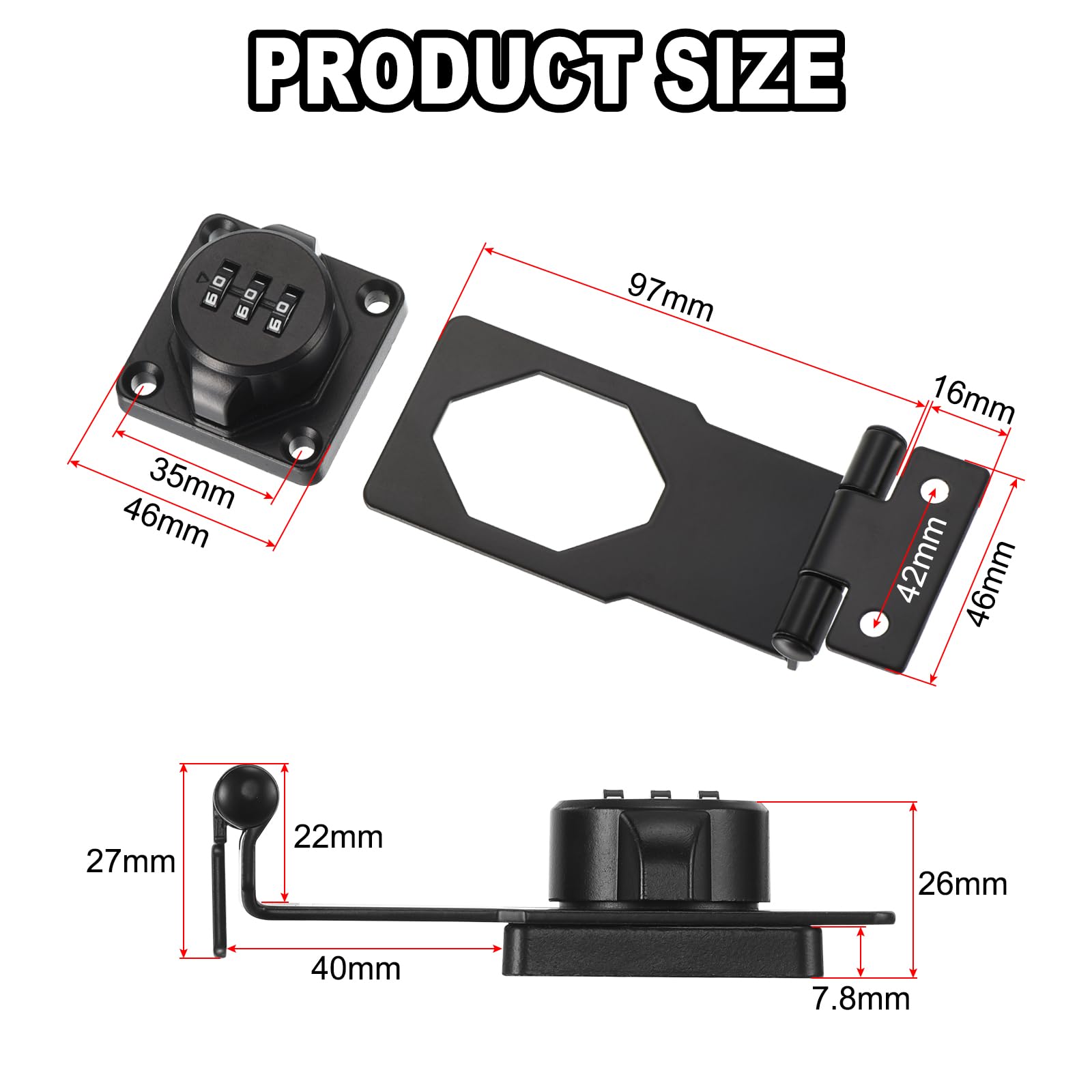 uxcell Password Hasp Locks, Cabinet Door Combination Lock, 90 Degree Barn Door Lock Latch for Small Doors, Cabinets, Barn Door, Bathroom, Black - Image 2