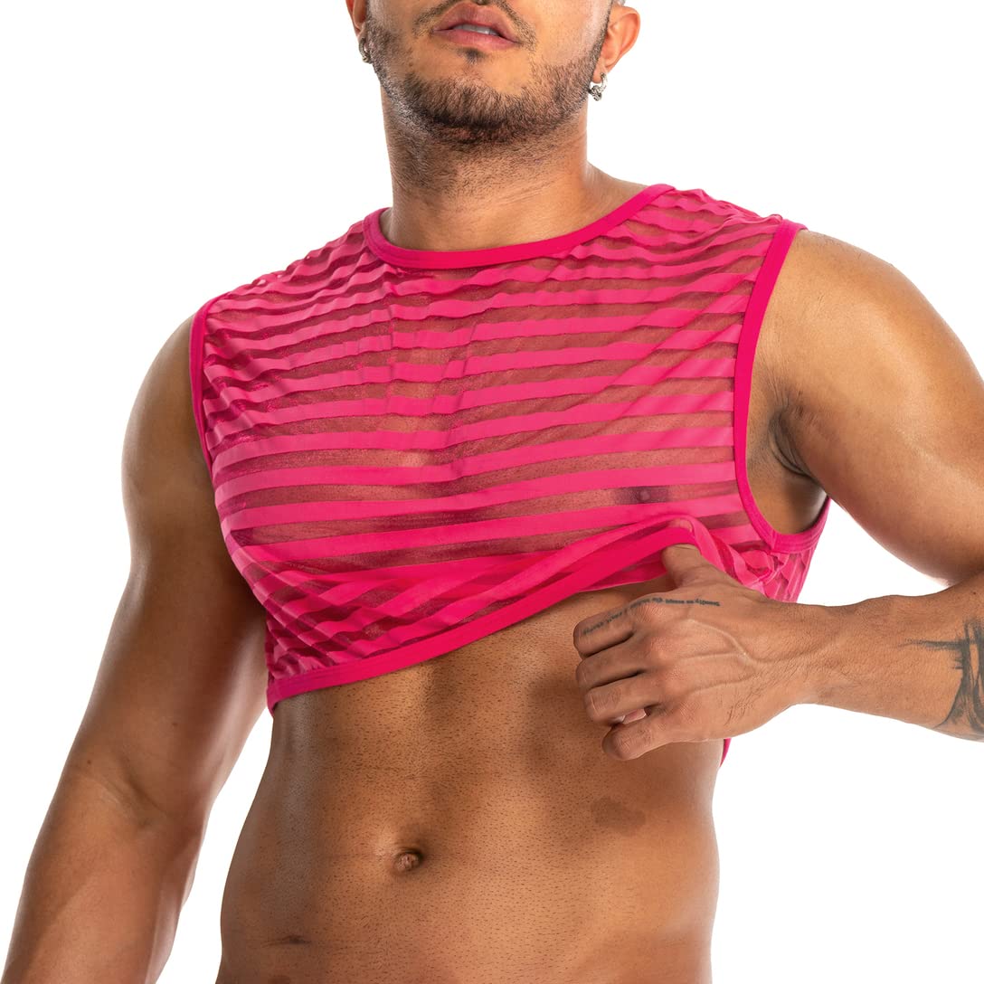 FIROTTII Men's Sexy Mesh Crop Tank Top for Party and Clubwear