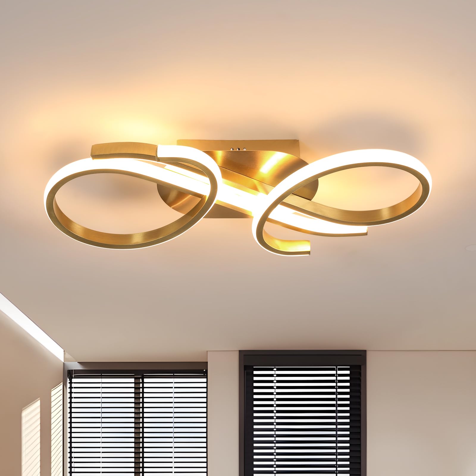 Riserva Deckenlampe LED, Deckenleuchte Modern Gold, 3000K Warmweiß, 36W Kreative Deckenlampe aus Aluminium für Küche, Wohnzimmer, Korridor, Schlafzimmer, Balkon