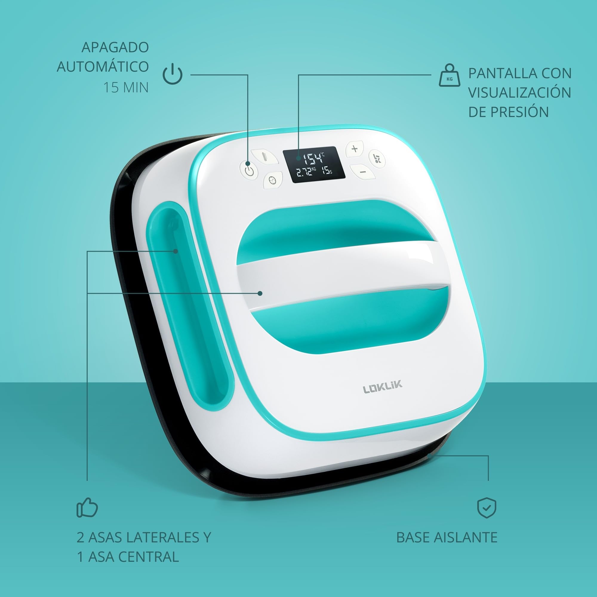 LOKLiK Easy Heat Press - Prensa de Calor para Personalizar Camisetas, Suéteres, Mantas, Toallas, Bolsas Tote, Mochilas y Otros Tejidos 25,5 x 25,5 cm - Portátil
