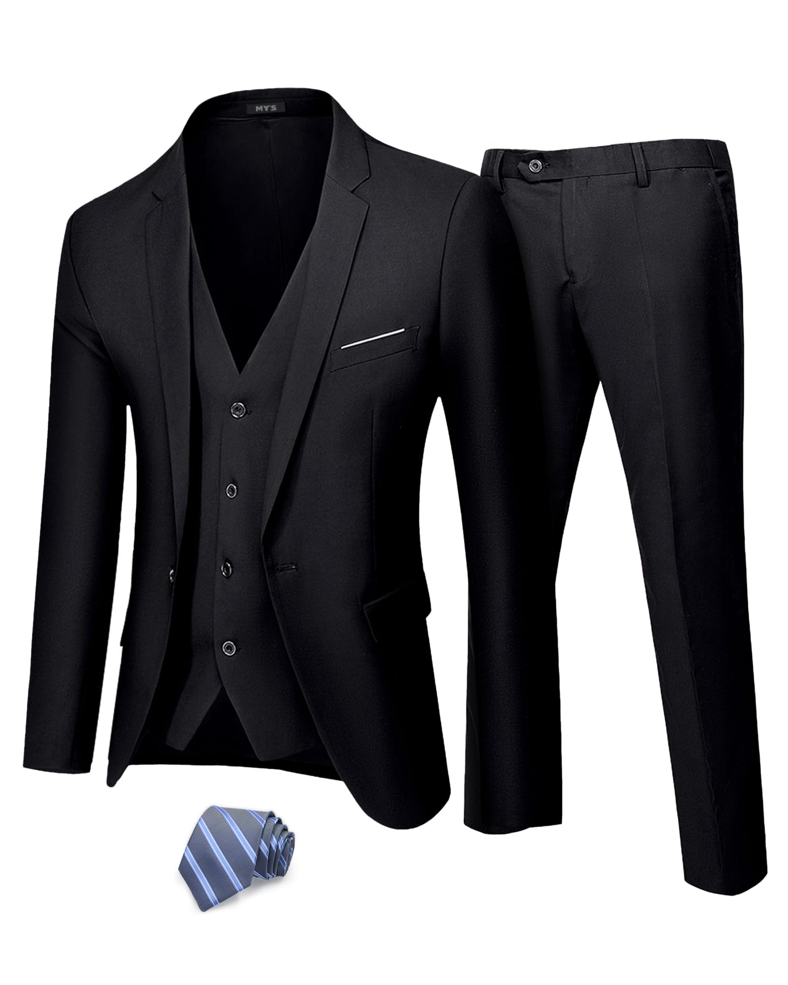 Men's 3 Piece Slim Fit Suit, One Button Jacket Blazer Vest Pants Set and Tie