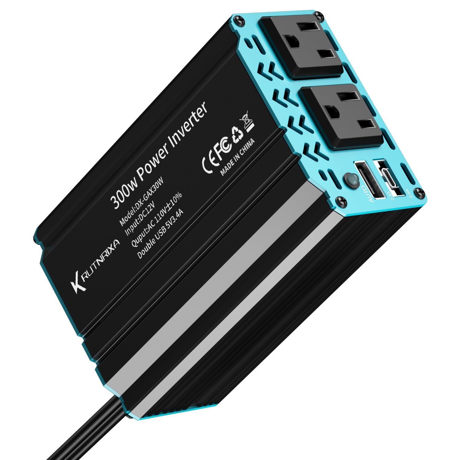 Falowniki mocy 300 W 400 W 12 V DC na 110 V AC konwerter do pojazdów, 2 porty USB, adapter ładowarki samochodowej z gniazdkiem wtykowym gniazda zapalniczki (300 W)