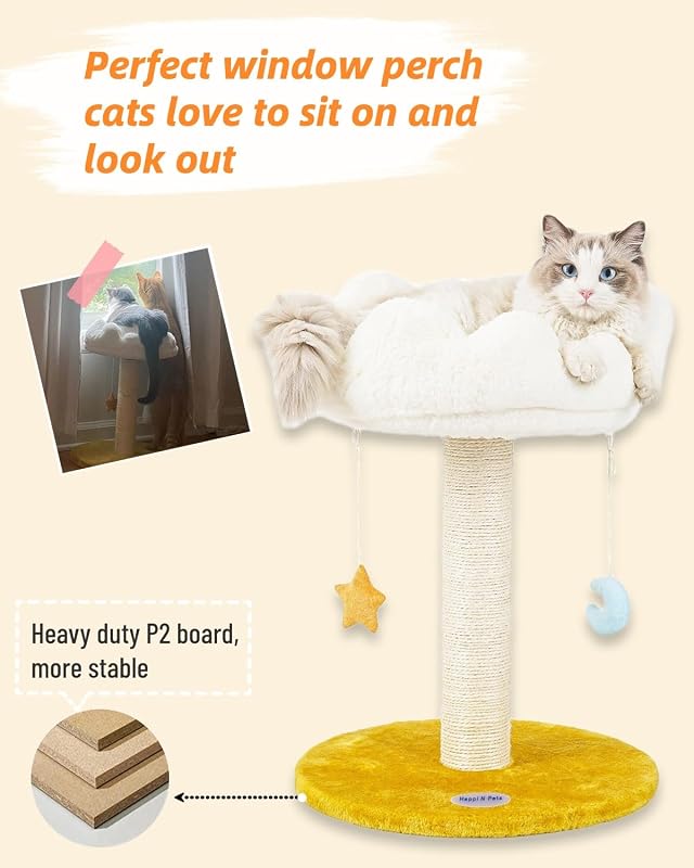 Happi N Pets 56 cm Felhő Alakú Macska Kaparófa - Kényelmes Fekhellyel, Természetes Szizál Kötéllel, Függő Játékokkal, Stabil Szerkezettel Ki