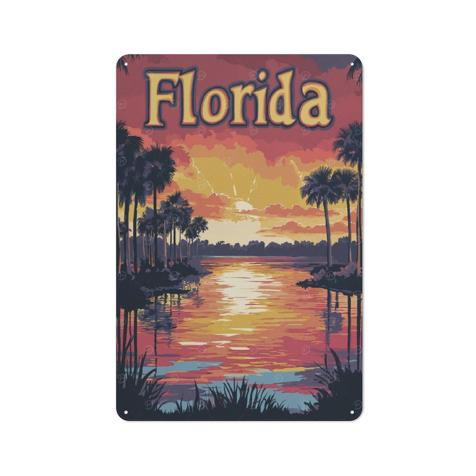 Florida Sunset Landscape Vintage Metal Wall Decor 30x20cm, Vintage Metal Sign for Cafe, Bistro, Bakery Or Restaurant