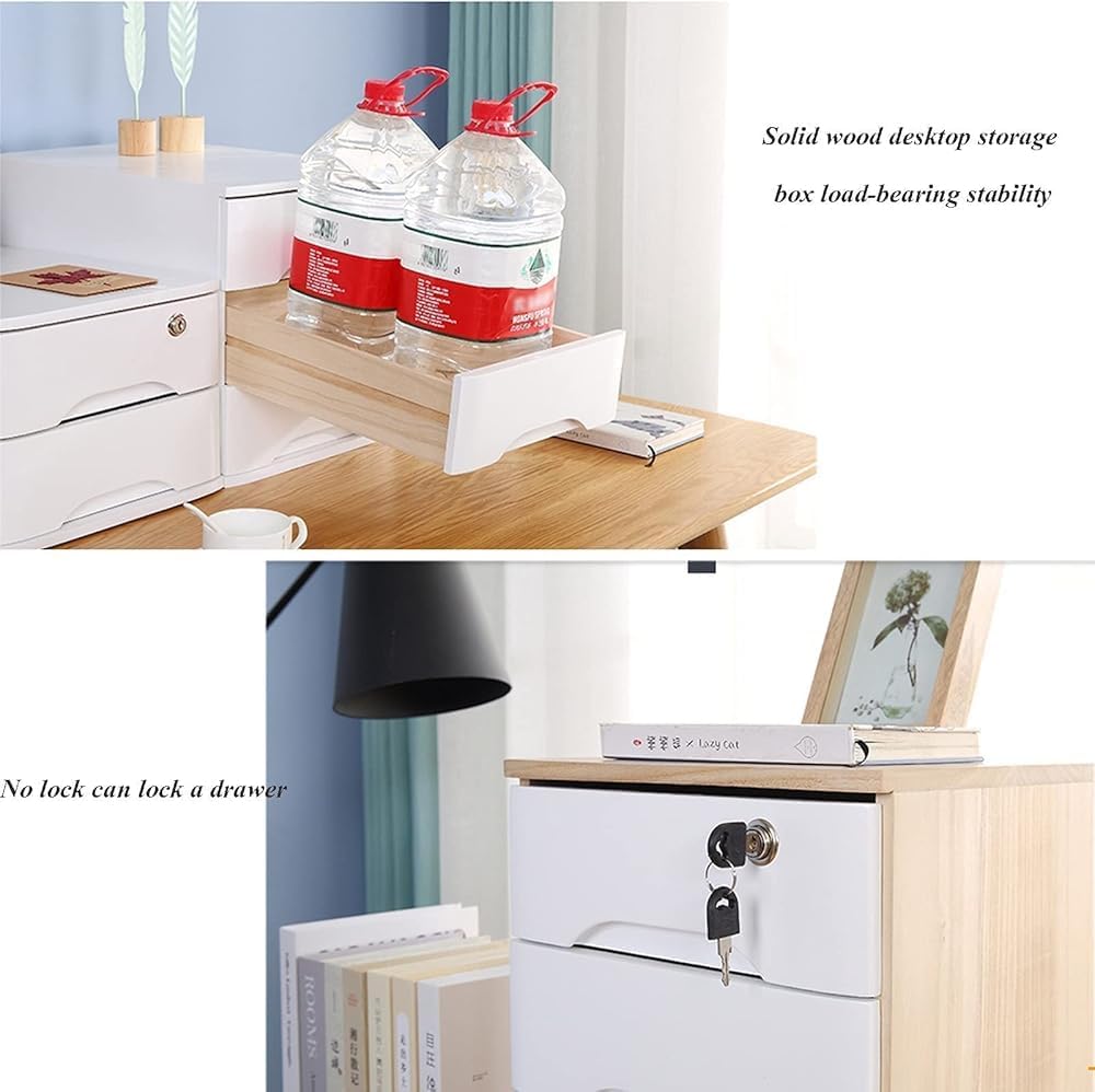 Storage Box Storage Cabinet，Solid Wood Storage Box, Flat File Cabinet, Desktop File Cabinet, Wooden Desktop Drawer Cabinet, Desktop Storage Box with Lockable Drawers, 1/2/3/4 Floors Flat Fil