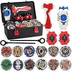 Maletin Beyblade Original 3T6B 12Pcs Bley Peonzas de Batalla con Lanzador y Casilla Portátil Niños Juguetes, Gyro Spinners de Metal Fusion 4D Burst Turbo y Launchers Blade Set, Niños Navidad Cumpleaños Regalo de Año Nuevo