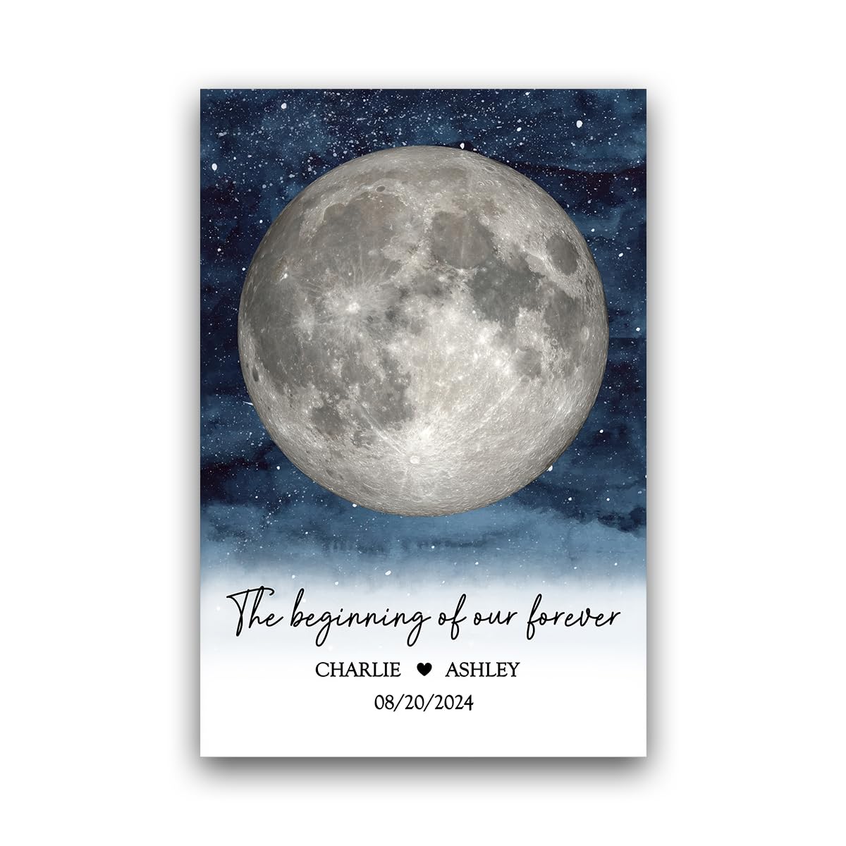giftygifts Starry Night Couple Custom Moon Phase Anniversary Date Personalized Poster, Wedding Gift For Couple, Custom Art Real Moon Phase Wall Decor