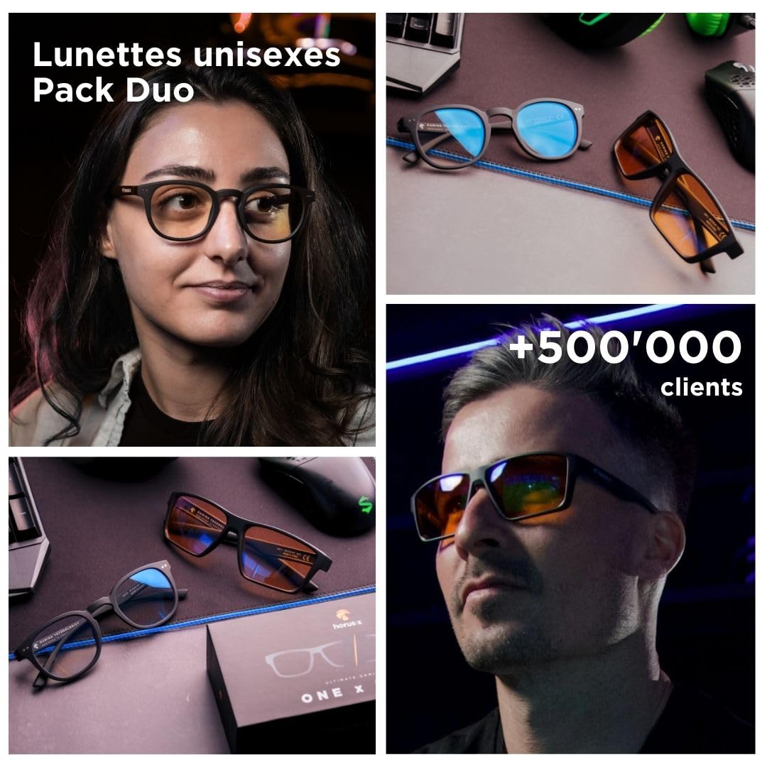 Horus X - Lunettes Anti lumière Bleue Gaming et Bureau - Filtre Protection Ecran Jeux Vidéos Console Ordinateur PC - Accessoire Gamers Homme et Femme
