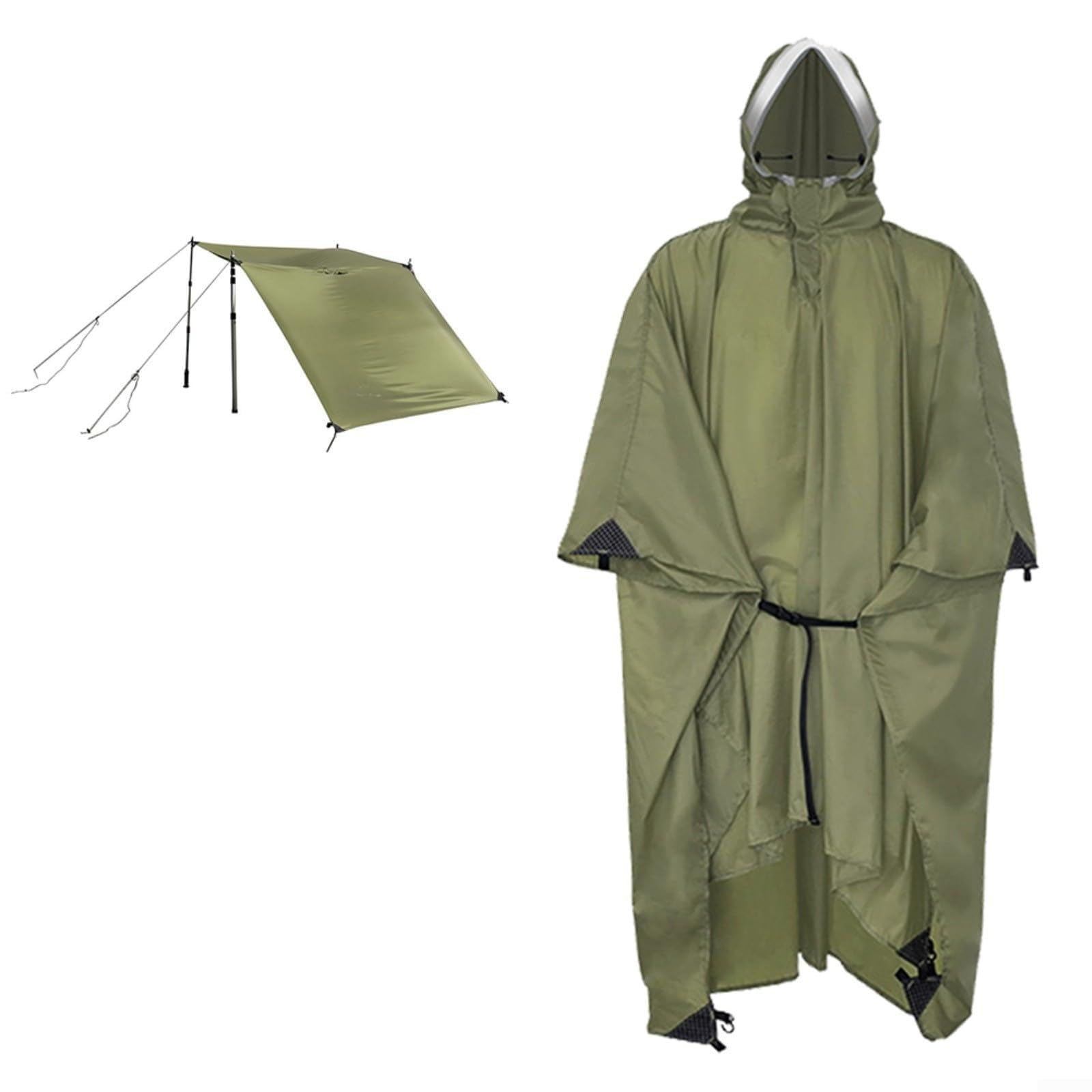 Housse de pluie 3 en 1 imperméable avec capuche en nylon silicone léger et bâche pour randonnée, camping, cyclisme - Convient aux sacs de moins de 50 L (A-vert)