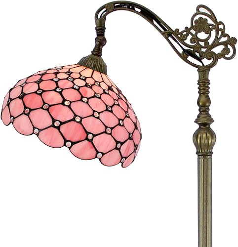 WERFACTORY Tiffany - Lámpara de pie con cuentas de perlas de color rosa, 12 x 18 x 64 pulgadas, cuello de cisne ajustable, luz de lectura para disponible en Yaxa Peru