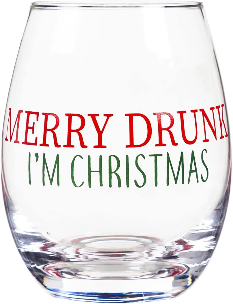 Cypress Home Stemless Wine Glass w/box, 17 OZ, Merry Drunk, I'm Christmas