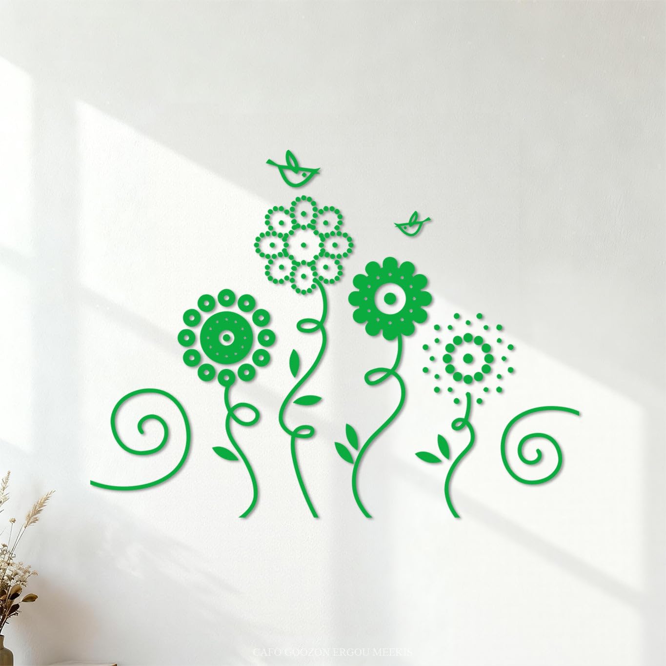 Lettering Stickers Flowers Garden Birds Natural Nursery 68x90.4cm Can Modify and add Information Green