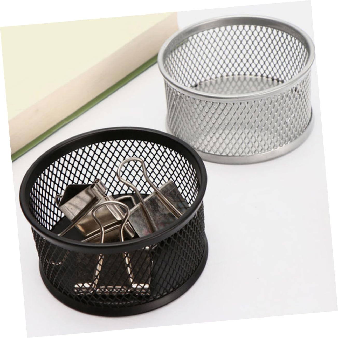 TEHAUX 3pcs Metal Mesh Paper Clip Holder Multi-functional Desk Organizer for Office School and Home Use Compact Storage Container Easy