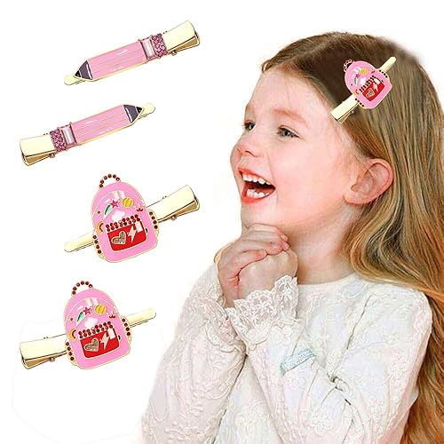 2 pares de pinzas para el pelo de regreso a clases, lindas pinzas para el pelo de manzana con temática de regreso a la escuela, bolsa de autobús