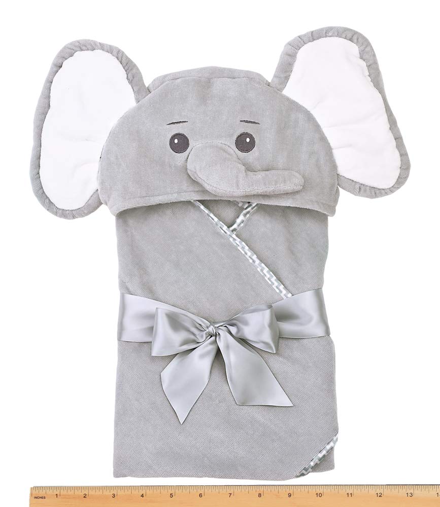 Bearington Collection Toalla de baño con capucha de elefante y caño de Lil para unisex bebé 24" x 24" Gris