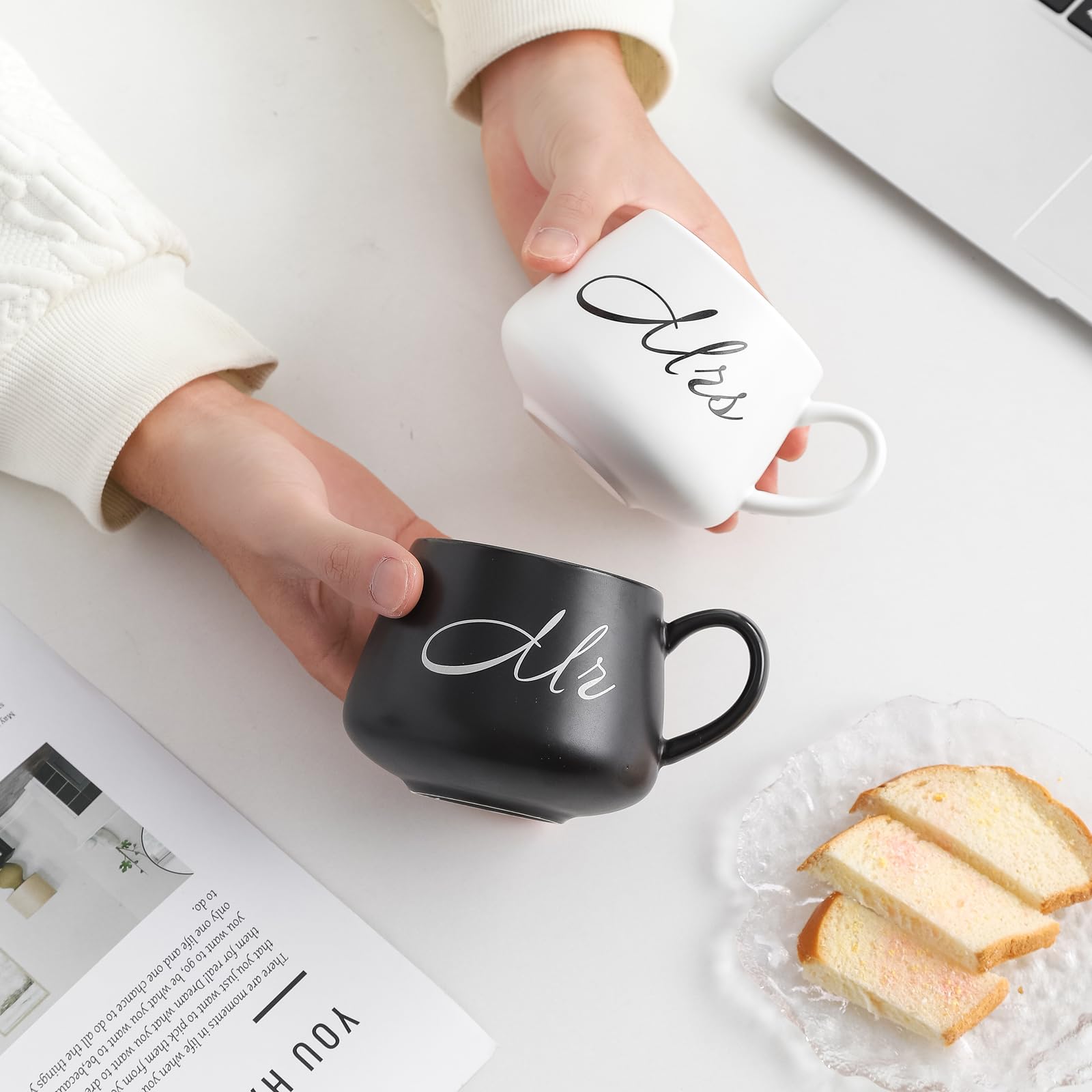 McBecdy Mr and Mrs Mugs Set of 2-400ml Mr & Mrs Coffee Mugs with Spoon - Image 3