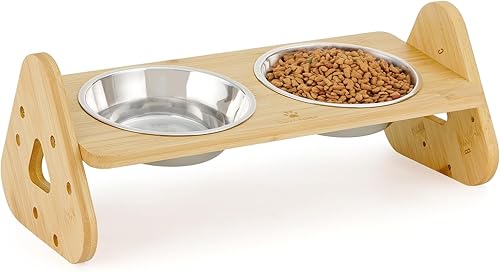 Sunhoo Cuenco elevado para gatos con inclinación elevada, juego de 2 platos de acero inoxidable, soporte ortopédico de comida para gatitos, plato