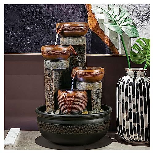 Fuente De Jardín con Iluminación LED,Fuente Ornamental De Jardín,Fuentes De Jardines Exteriores,Juego De Agua 4 Niveles,Iluminacion LED,Juego De Agua para Jardín,Polirresina para Interior O Exterior