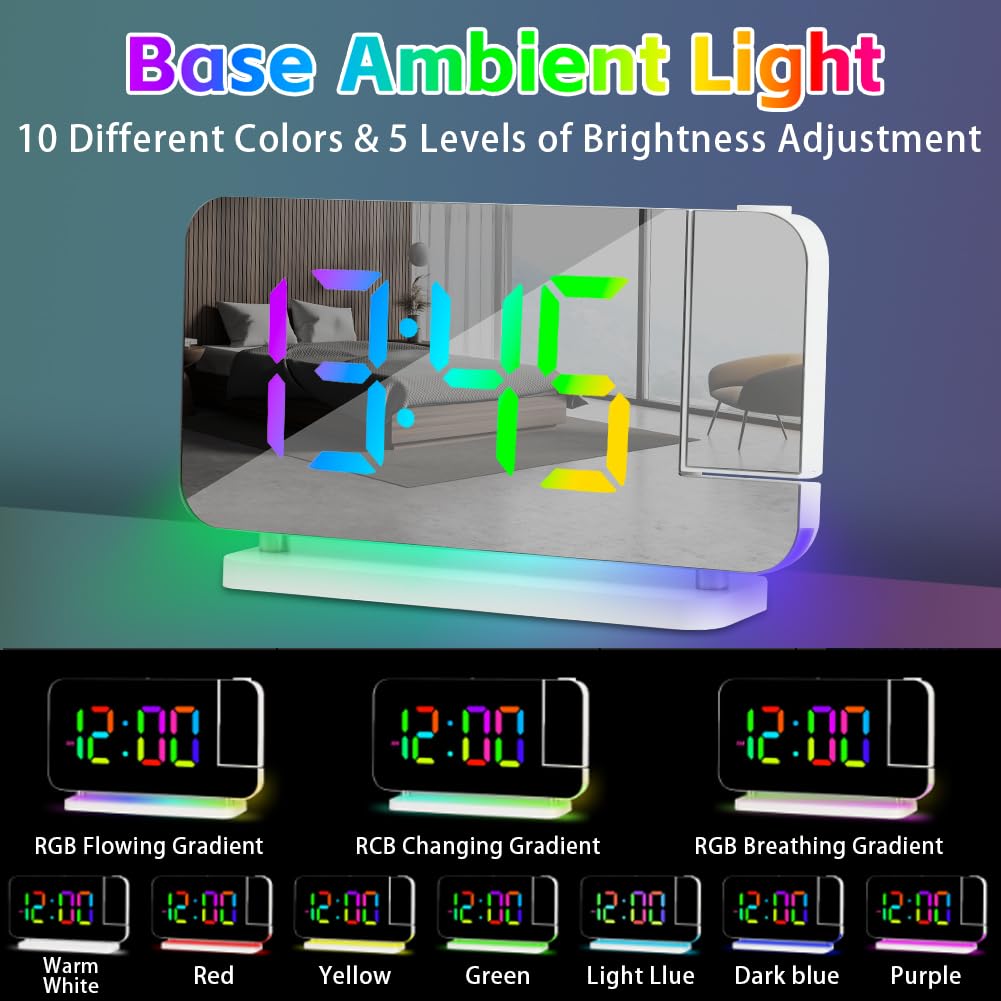 Sveglia con Proiezione, Sveglia con Schermo LED di Proiezione, Porta USB-C, Volume Allarme Luminosità Regolabile, per Camera da Letto, Soffitto, Parete, Casa, Bambini, Anziani