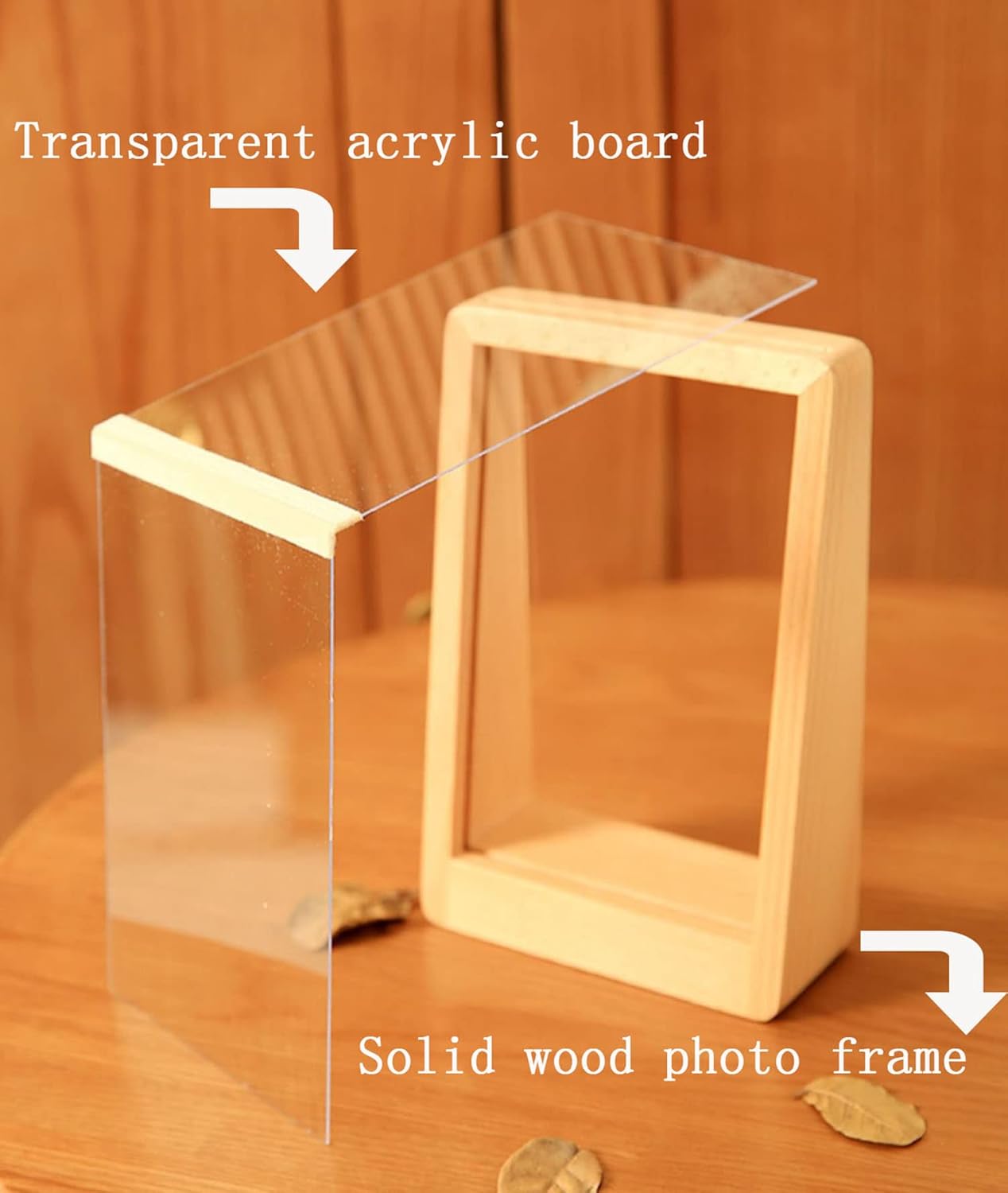 IXITON Rustic Picture frame,Solid Wood Base photo frame,Clear Acrylic Panel Self Standing Frame for Table Top Decor and Desktop Display Home (trapezoid-vertical 6"×8")