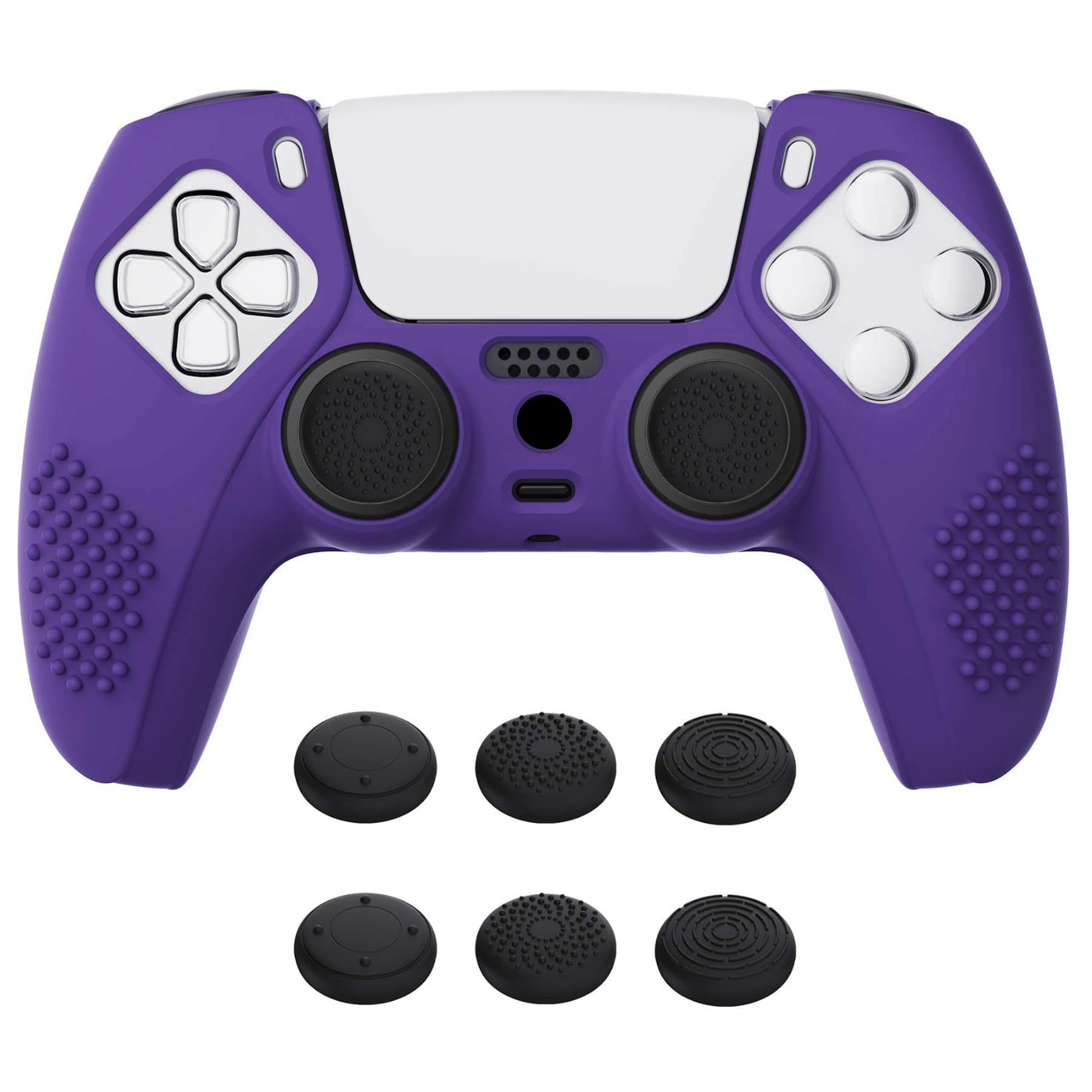 eXtremeRate PlayVital Cherry Blossoms Pink 3D Studded Edition Anti-slip Silicone Cover Skin for ps5 Controller, Soft Rubber Case for ps5 Wireless Controller with 6 White Thumb Grip Caps — view 31