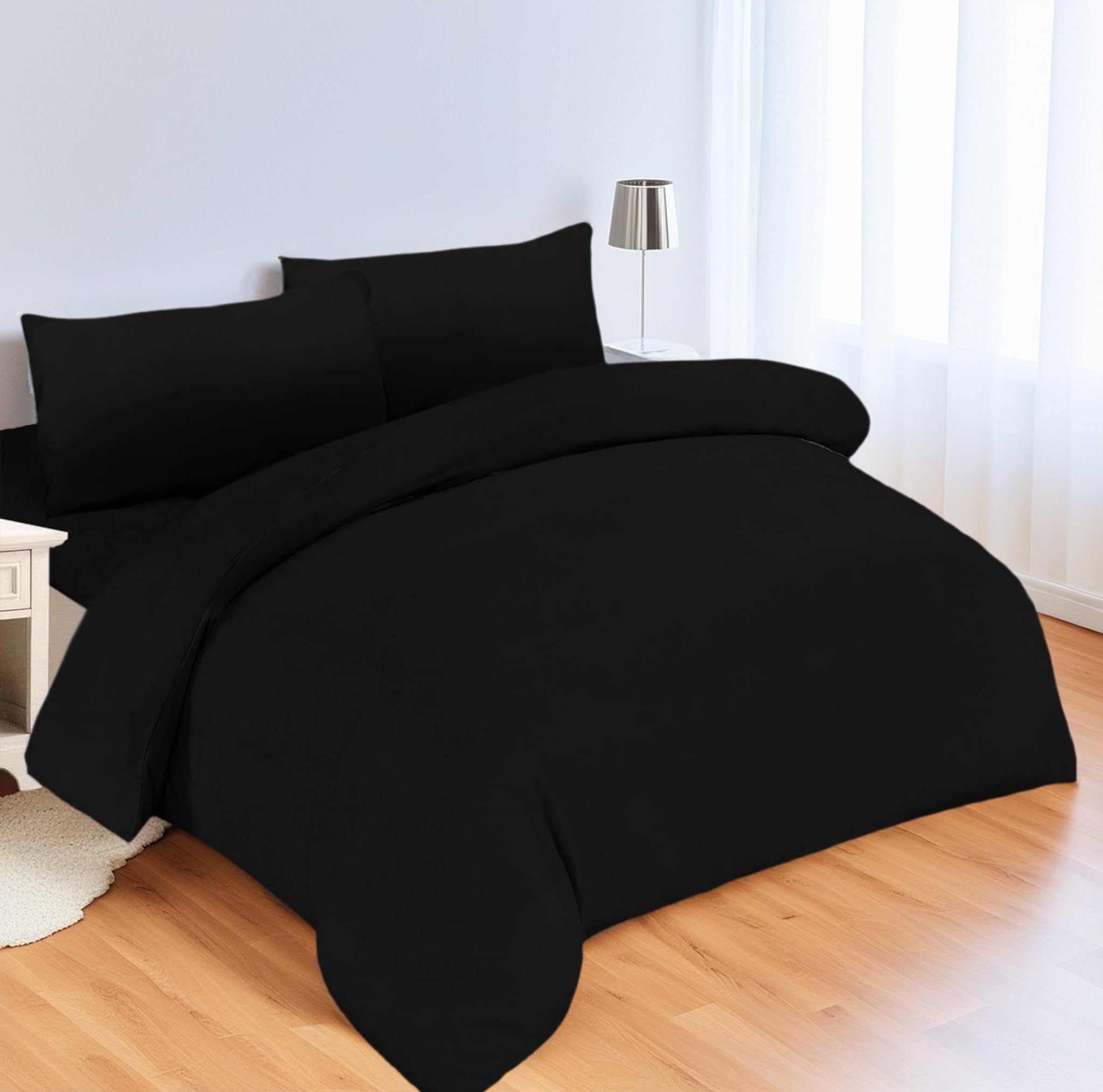 Juego de Funda Nordica de 4 Piezas para Cama 150 de Microfibra Suave - Funda Nórdica 220x240cm, Bajera Ajustable 150x200+25cm y con 2 Funda de Almohada 50x75cm - Negro