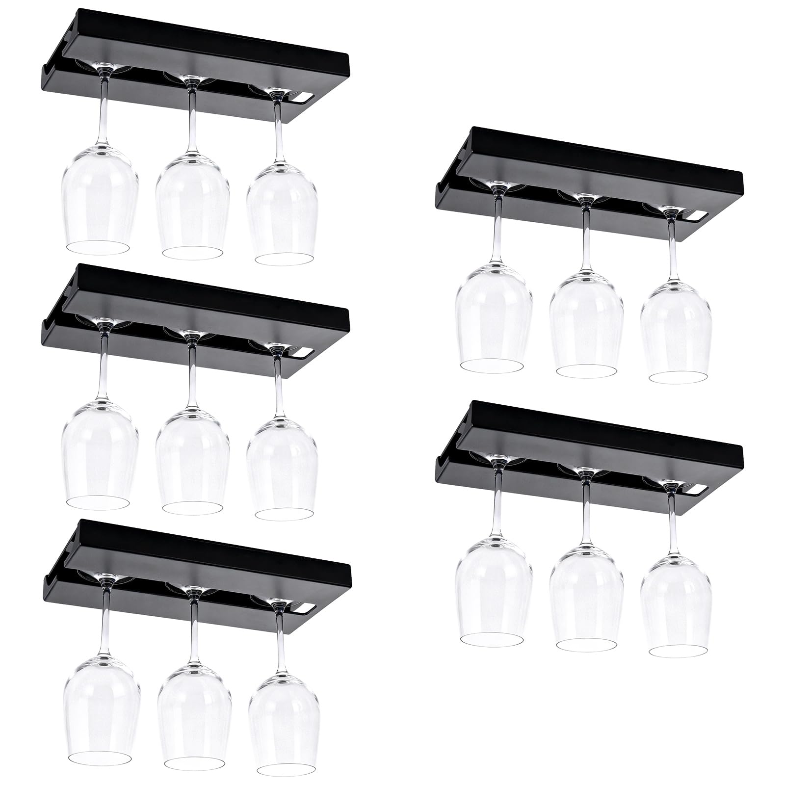 YOUNTHYE 5PCS Wine Glass Rack, Self Adhesive Wine Glass Holders Plastic Wine Glass Holder Under Cabinet, No Drilling Stemware Racks for Bar, Kitchen, Restaurant