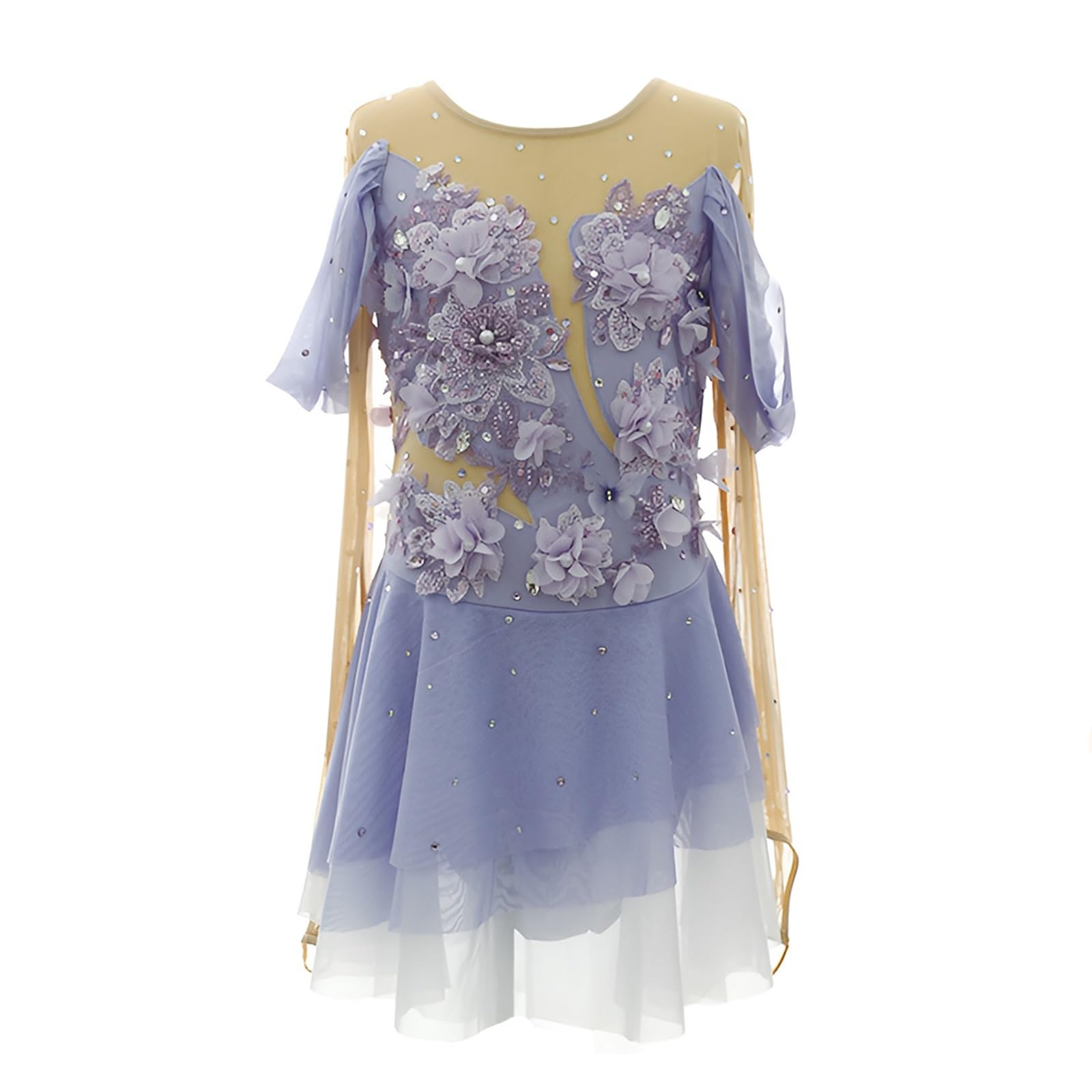 Competition Figure Skating Dress for Women and Girl, Glittering Ladies' Ice Show Costume with Stretch Fabric(X-Small) Purple