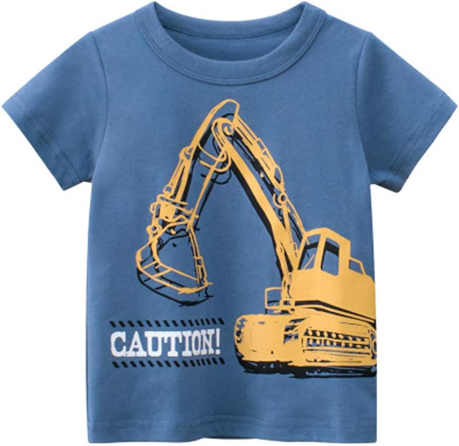 4-Pack Toddler Boys Dinosaur Shirts Shark Excavator Truck T-Shirts Graphic Short Sleeve Tees - Image 4