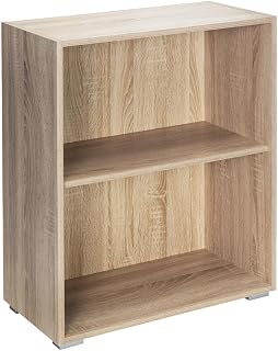 CASARIA® Bücherregal 77x60x28cm Eiche Holz 2 Fächer Boden Höhenverstellbar Kippschutz Bücher Büro Wohnzimmer Standregal Regal