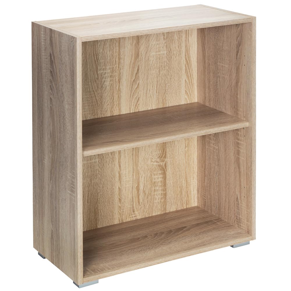 CASARIA® Vela Bookcase | 2 Compartments Cube Bookshelf | Wooden Storage Rack Bookcase | Modern Shelving | Books Stand Shelf | Any Room Office | 77x60x28cm | Oak Effect — image 1