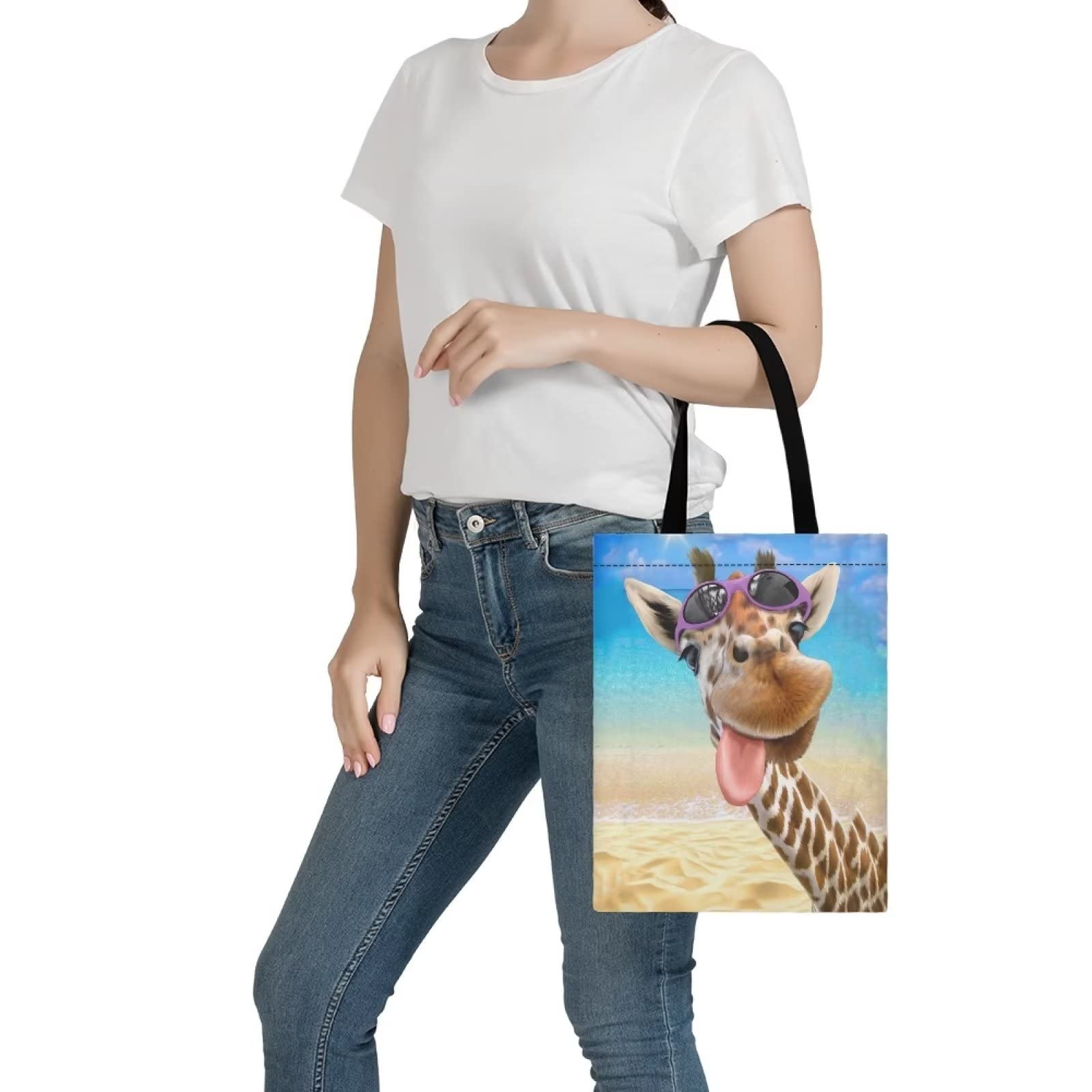 chaqlin Beach Giraffe Canvas Tote Bags Women Girls Reusable Grocery Bag Large Shopping Bags Travel Shoulder Handbags - Image 2