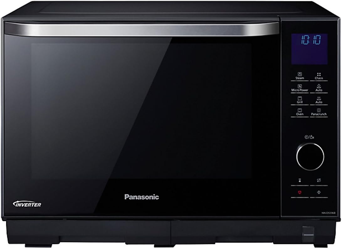 Panasonic NN-DS596BBPQ 4-in-1 Steam combination Flatbed Microwave Oven with Grill, 1000 W, 27 Litre, Auto Cooking, Inverter Technology, Turbo Charged De Frosting, Pana Crunch Feature, Black