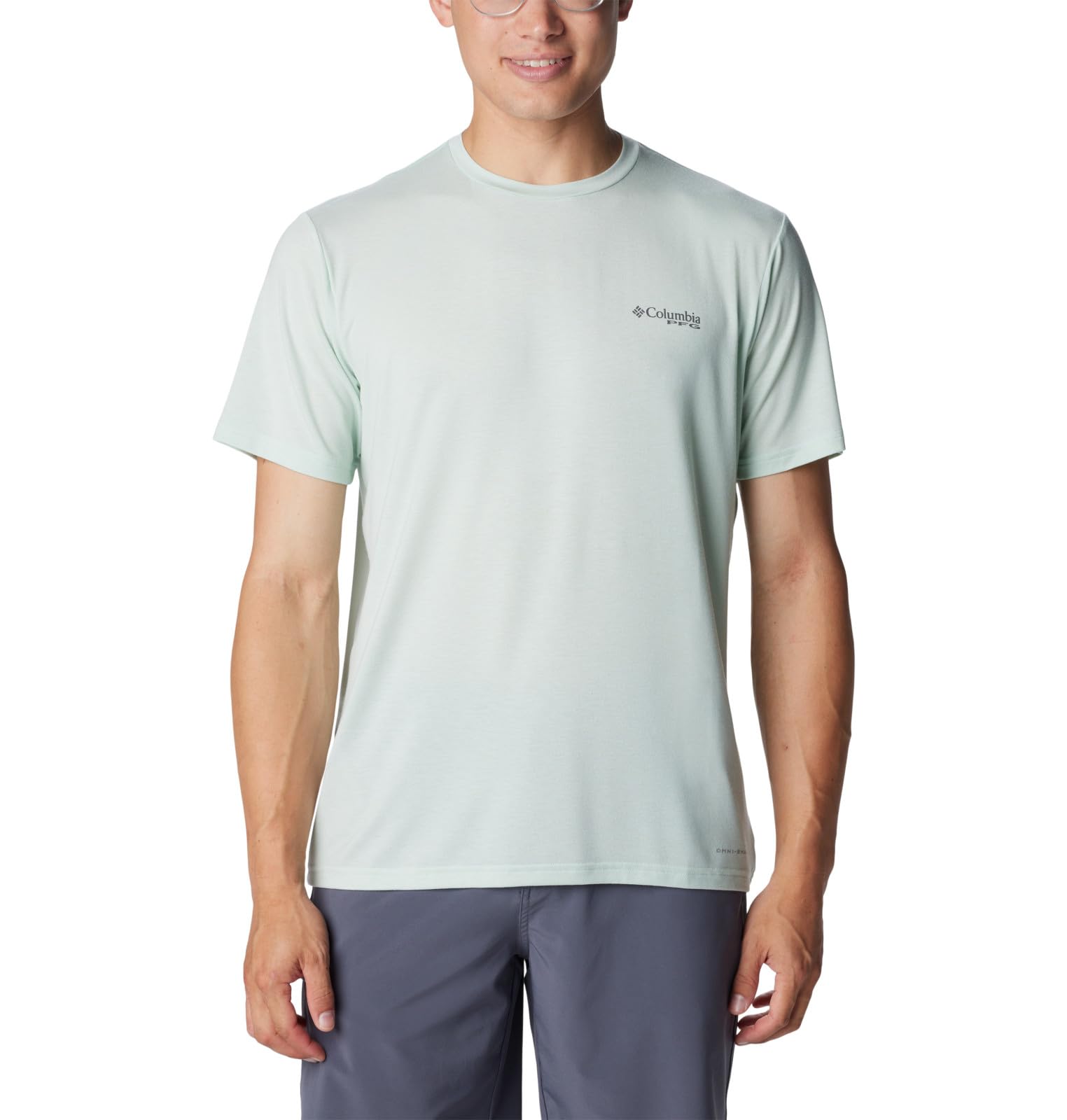 Columbia Men's PFG Uncharted Tech Tee Short Sleeve, ICY Morn Best Cast, Small