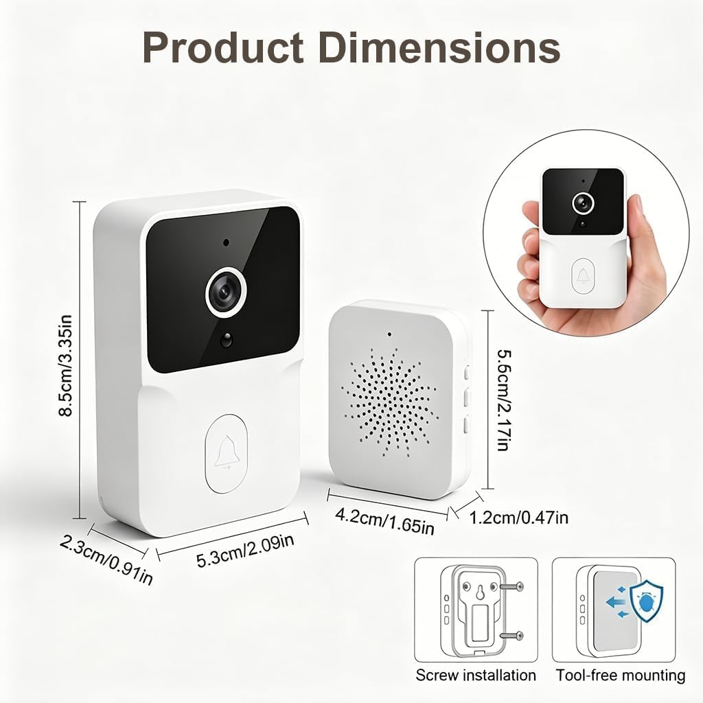 Timbre de vídeo WiFi 1080P con cámara y visión Nocturna, Audio bidireccional, instalación fácil, detección de Movimiento,Seguridad Inteligente para el hogar，Se Requiere suscripción