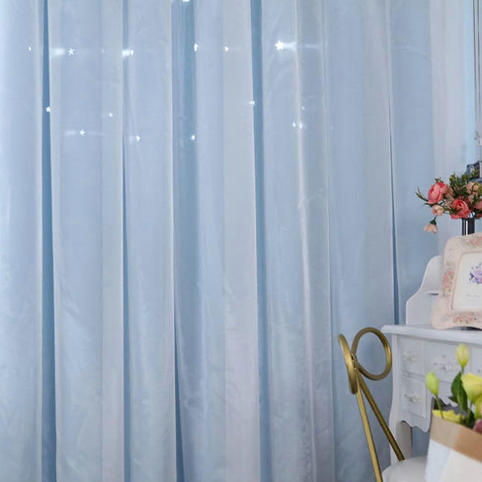 Epinki Fenster Vorhang Deko Blau 2er Set, Stern Schlafzimmer Vorhänge Modern, Ösen Vorhang Gardinenschiene Polyester für Deko Wohnzimmer Schlafzimmer, Jeder B 86 x H 138cm