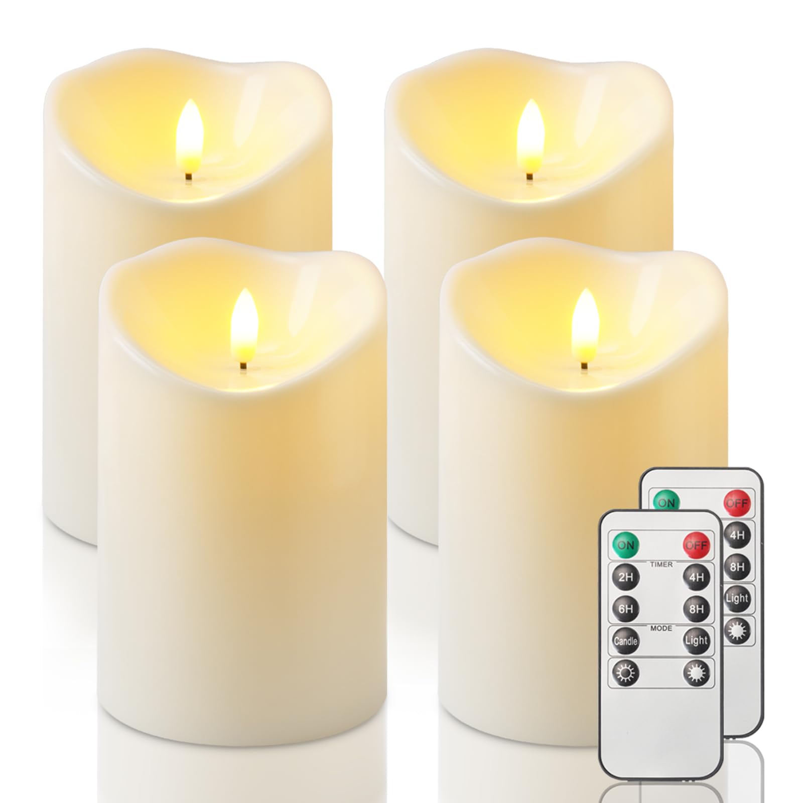 Homemory 4"x6" Outdoor Waterproof Flameless Candles with Timers and Remote Control, Battery Operated Candles, LED Plastic Candles, Ivory White, Set of 4
