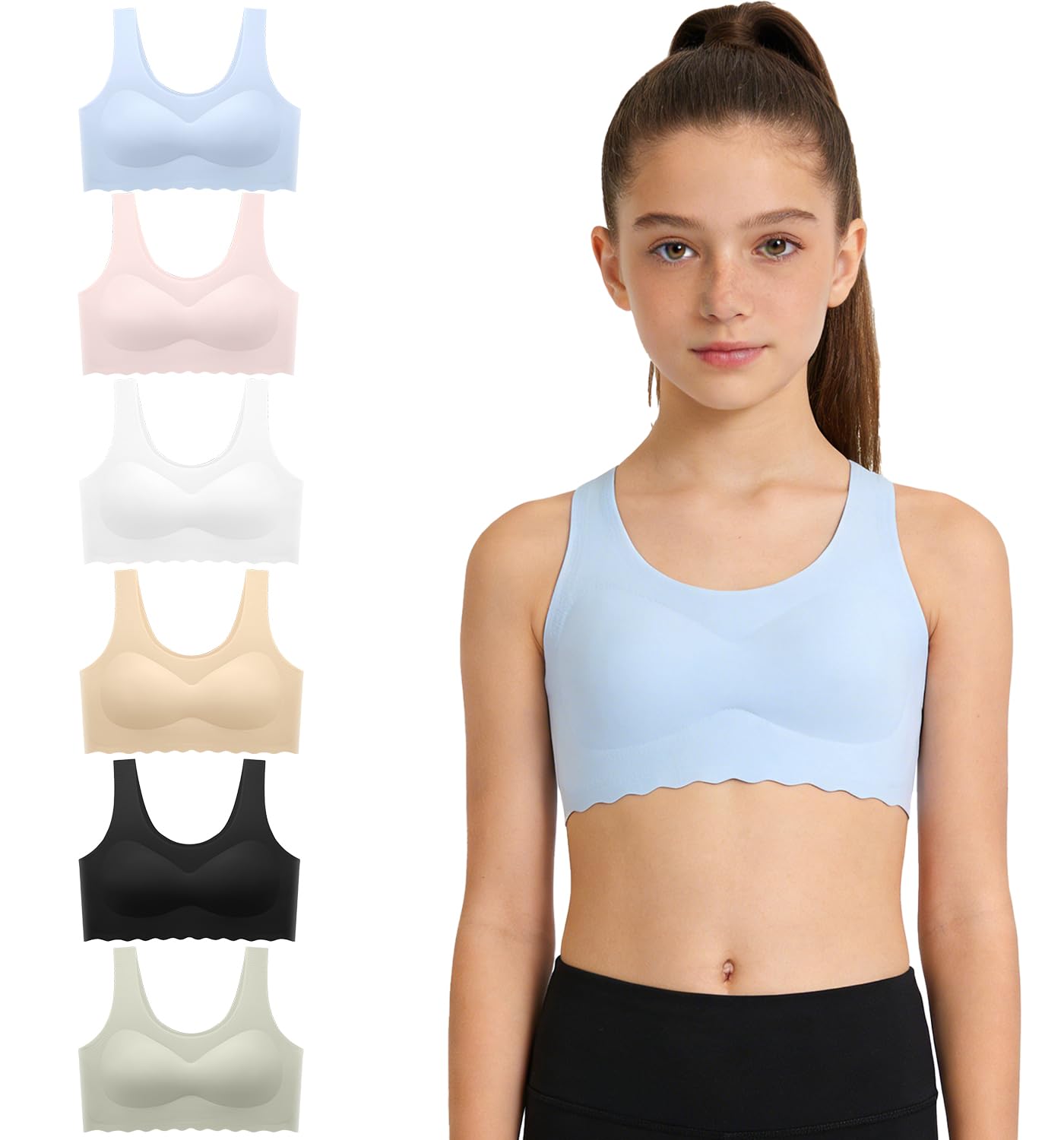 Demifill Teen Girls Seamless Sports Bra Tagless No Show Training Bra with Removable Padding Bras for Teens Multipack