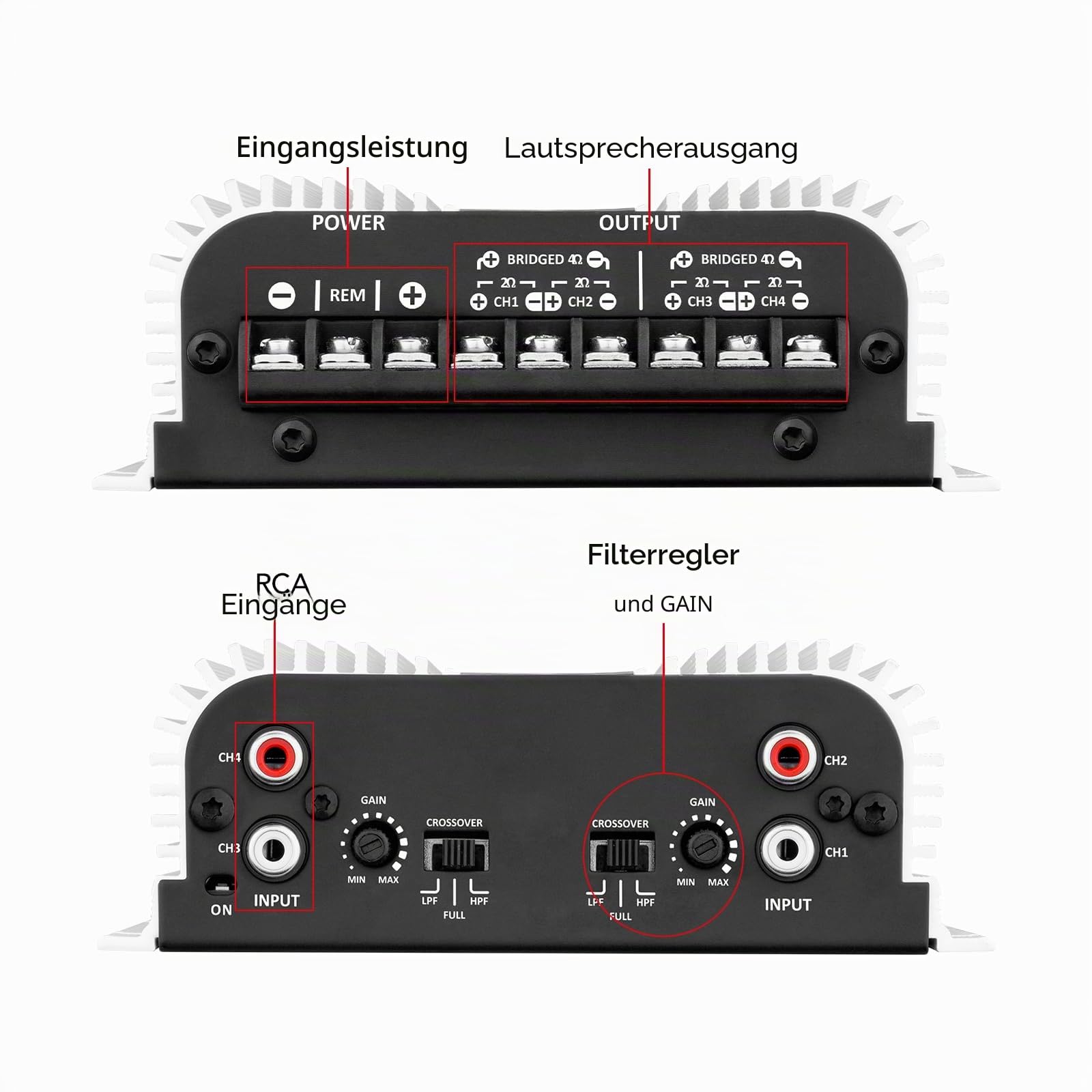 Taramps TS 400x4 FULL RANGE 2 Ohm 4 Kanäle 400 Watt RMS Klasse D Auto Audio Verstärker Mehrk LED Anzeige Crossover Frequenzgang 10Hz bis 30KHz Hochpass und Tiefpass