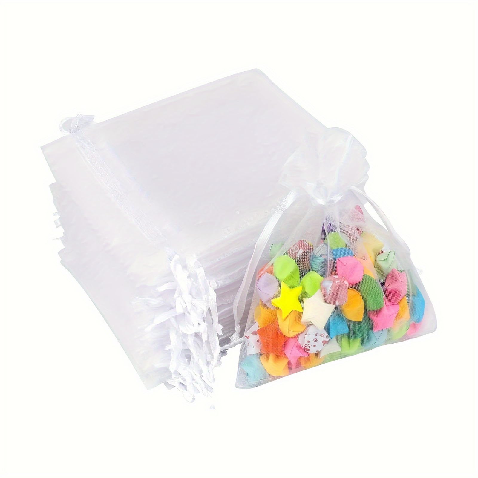 Whoasyst 50pcs White Transparents Meshes Fabric Bags for Storing Items Small Drawstring Bag Polyester Bead Jewelry Storage Pouches Household Storage Solution