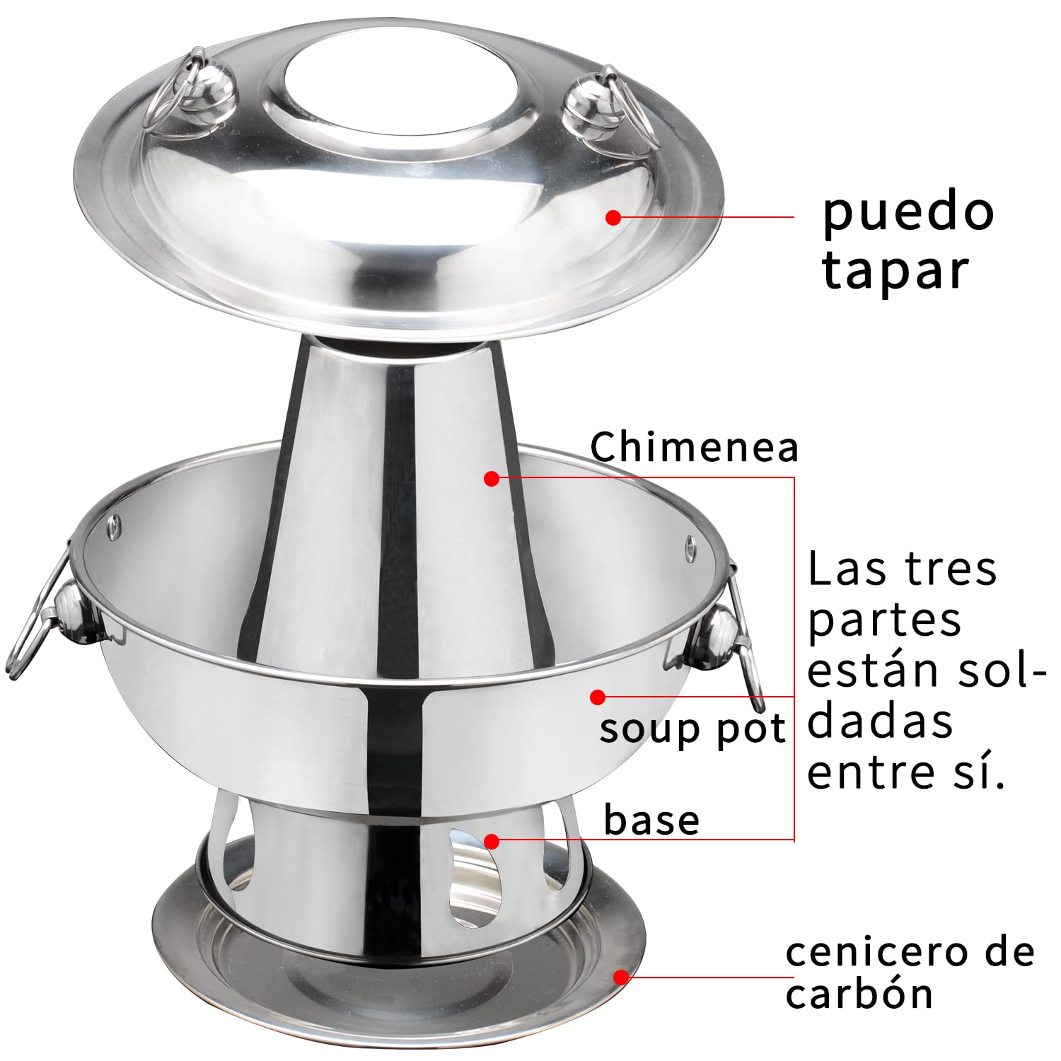 24-28cm olla caliente de acero inoxidable olla china de carbón caliente, carnes chinas fondue cordero cocina al aire libre picnic cocina, plata