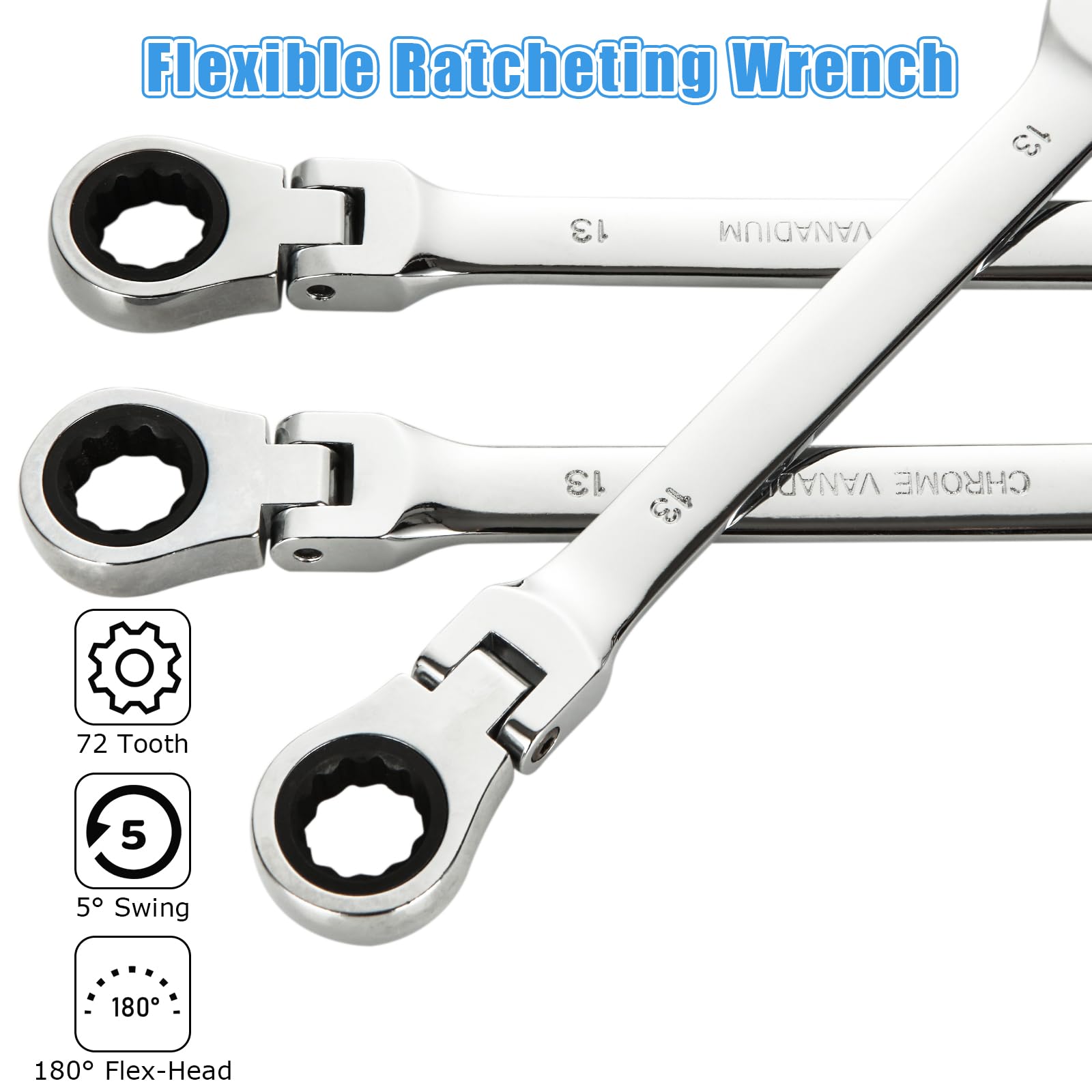 ABuff Ratschenschlüssel-Set 13 Mm – 3-tlg., Flexibler Kopf Für Enge Räume