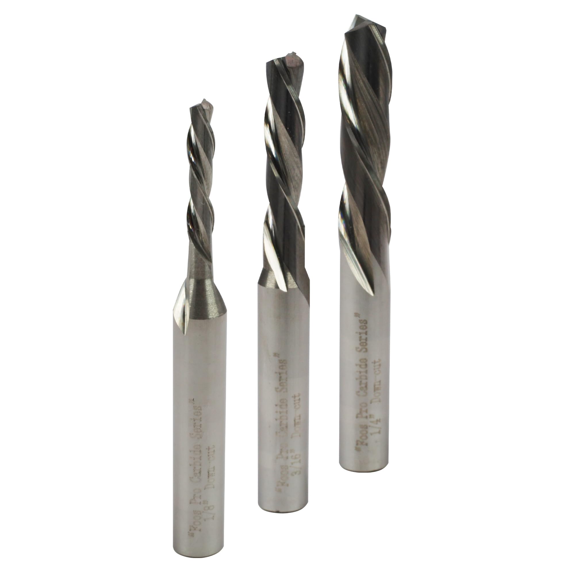 FOOS - Down-Cut Spiral Router Bit Set - Solid Carbide - 1/4” Shanks - Veteran Owned (3pcs 1/4" 3/16" 1/8")